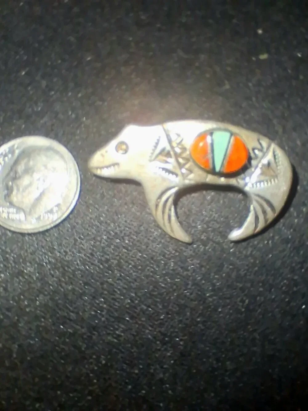 Vintage Native American Sterling Inlay & Mexican Alpaca Abalone Bear Brooch Lot